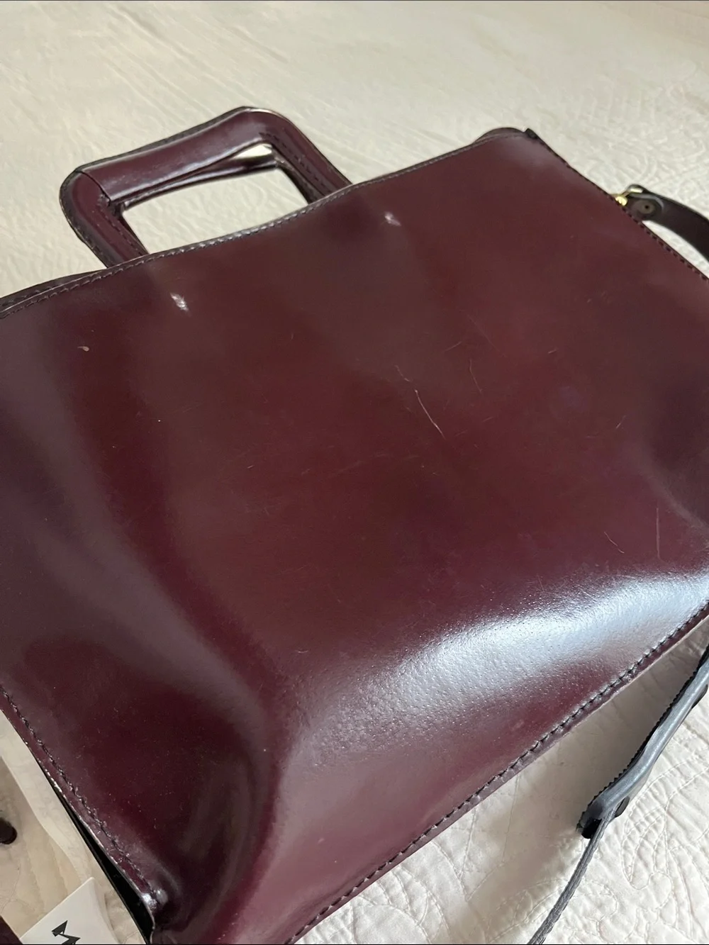 Vintage Burgundy Patent Leather Briefcase Satchel Bag with Gold Hardware